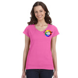 CUSTOM T-Shirt Ladies V-Neck - 12 or More Pieces - Multi-Colour print  (3 Designs)