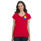 CUSTOM T-Shirt Ladies V-Neck - 12 or More Pieces - Multi-Colour print  (3 Designs)