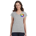 CUSTOM T-Shirt Ladies V-Neck - 12 or More Pieces - Multi-Colour print  (3 Designs)